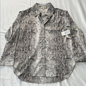 NWT Open Edit Satin Snake Print Button Down Blouse